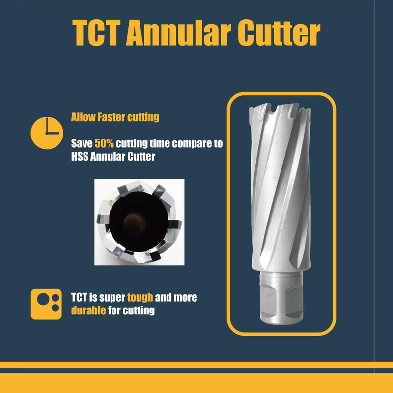 Wind Speed Carbide-Tipped Annular Cutter 1" Diameter x 2" Depth with Weldon Shank, High Precision Mag Drill Bit for Magnetic Drill Press, for Hard Material, Stainless Steel, Cast Iron, CT-500 2" depth (50mm)