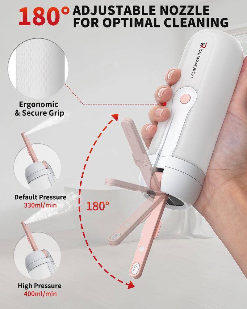 Rainsworth Portable Electric Bidet for Travel, 350ML Large Capacity, Rechargeable 1600mAh with Adjustable Nozzle, Dual Flow Modes, IPX6 Waterproof, Personal Cleaner for Women & Men, Travel, Commute Pink