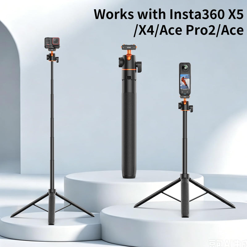 VRIG 2-in-1 Tripod for Insta 360 Ace Pro 2 with Quick Release Adapter Mount | 55" Selfie Stick Tripod Extension Rod (1/4" Screw + Magnetic Base) Compatible with Insta 360 X5, X4 Air, Ace Pro Accessories