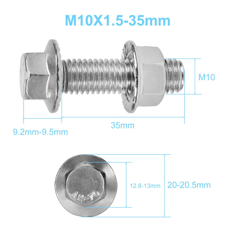 Flange Hex Head Bolts, Flange Nuts, 304 Stainless Steel, Exhaust Manifold Hardware Kit (Bolts&Nuts) M10 x 1.5-35mm (8-Pack)