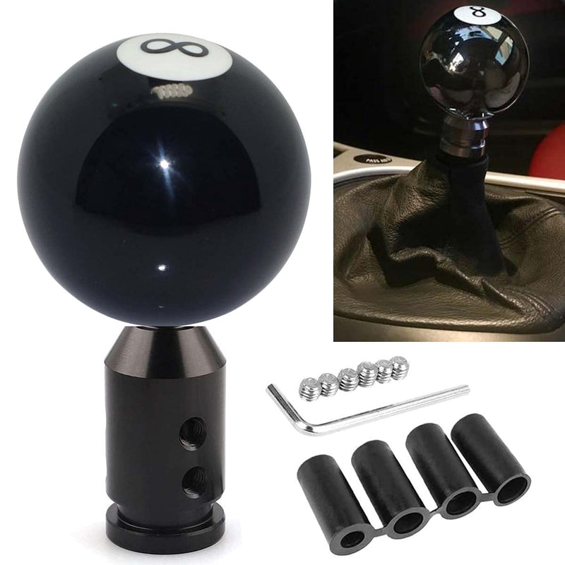 Pursuestar Black 8 Round Ball Gear Shift Knobs, Universal Automatic Manual Shifter Knob + Aluminum Adapter, Stick Shift Knob Head Cover Handle Ball with Adapter 12x1.25mm Fit Most Vehicles Black 8 Billiard