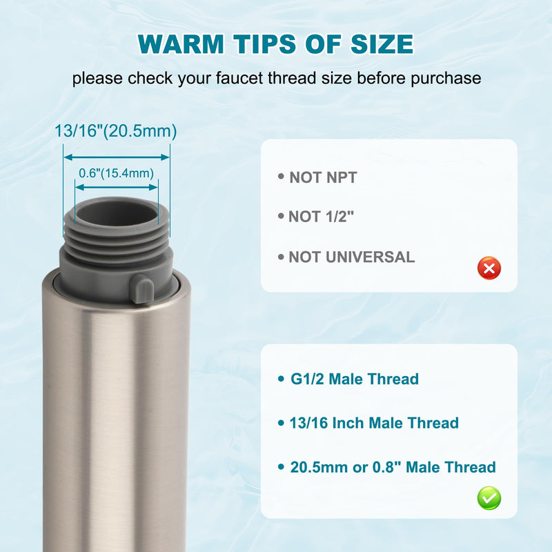 Pull Out Kitchen Faucet Head Replacement, 2 Function Sink Sprayer Head, G1/2 or 13/16 Inch Male Thread Connector, Spray Head Faucet Head Kitchen Tap Sprayer Spout, Brushed Nickel