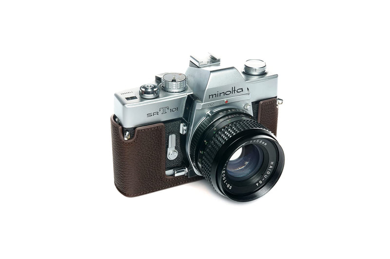 SRT-101 Film Camera Case, BolinUS Handmade Genuine Real Leather Half Camera Case Bag Cover for Minolta SRT 101 Film Camera With Hand Strap (Coffee) Coffee