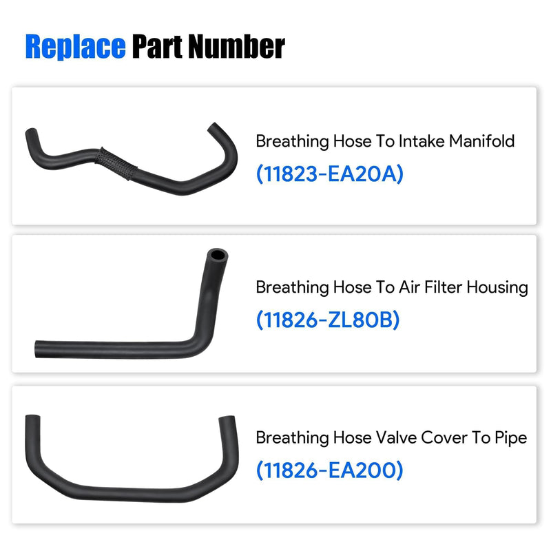 3PCS Breather Hoses Fit for Nissan Pathfinder 2005-2012/Frontier 2005-2019/Xterra 2005-2015/NV 2005-2020 4.0L Engine PCV Valve Hose Replace# 11823-EA20A 11826-ZL80B 11826-EA200
