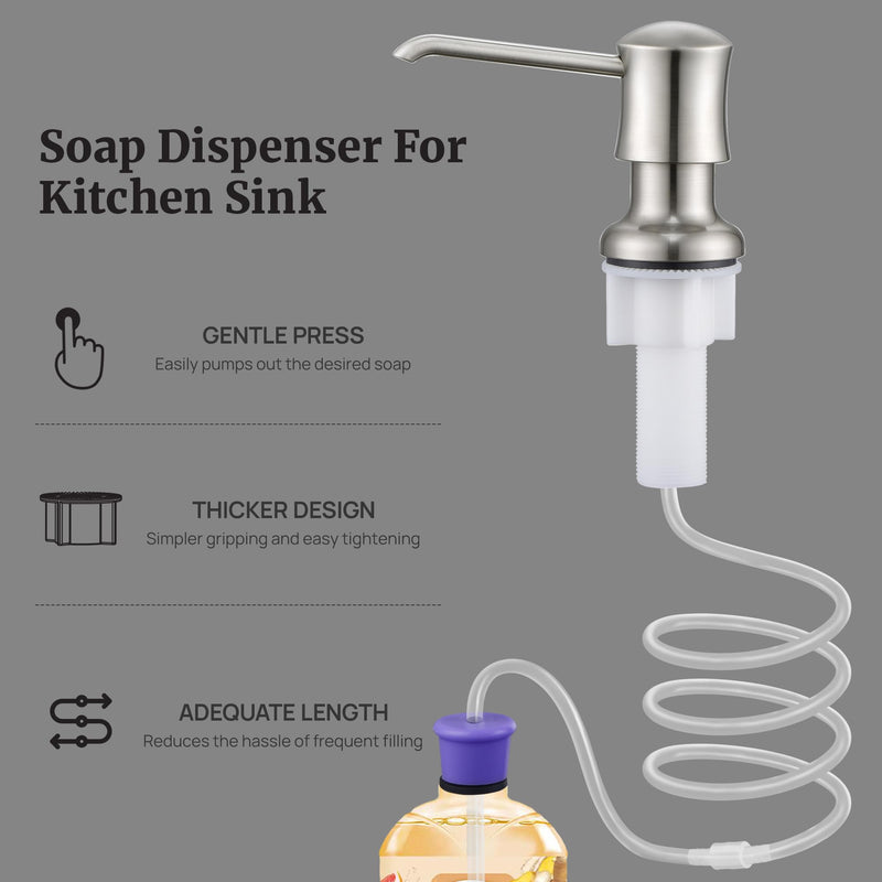 Sink Soap Dispenser for Kitchen Sink Brushed Nickel Upgrade with 40" Silicone Extension Tube Kit, Connect to Your Soap Bottle Directly with Tube Kit