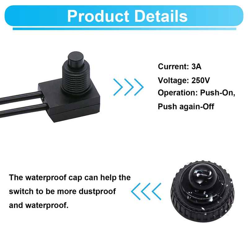 TWTADE 2PCS Waterproof RV Push Button Switch 12V ON/Off SPST Switch for Motorcycle/Auto Car Bathroom Fan with 4.5'' Lines KP-107 2 PCS