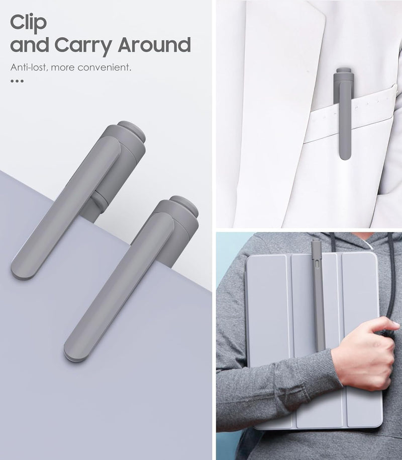 MoKo Pencil Sleeve Fits with Apple Pencil (USB-C) Case, Apple Pencil Holder Case, Anti Lost Caps & USB-C Charging Available, Protective Skin Apple Pencil Cover with Clip and 2 Nips, Space Gray