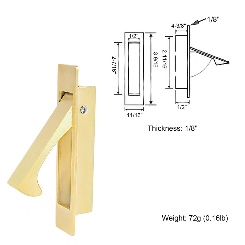 Dontay Pocket Door Passage Latches Lock,Flush Double Sided Rotation,Privacy (Bed/Bath) Latch,Large Lever,Hardware for 1 3/8" to 2 3/16" Sliding Door & Bathroom Doors (Satin Brass, Square - 1 Set) Satin Brass