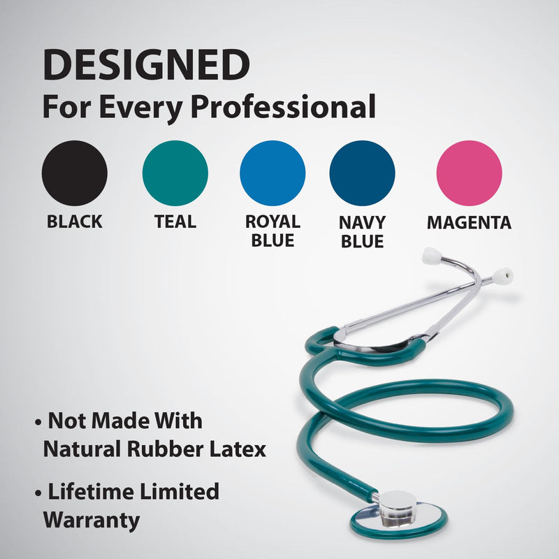 Veridian Healthcare Prism Series Single Head Nurse Stethoscope | Teal | Lightweight Anodized Chestpiece | Soft & Mushroom Eartips Included | 30" Total Length | Boxed