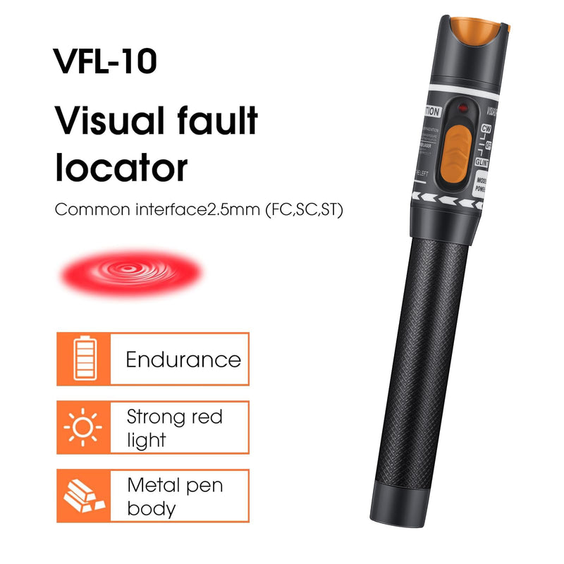 Fiber Optical Cable Troubleshoot Kit Visual Fault Locator | with VFL-10, FC to LC Adapter, LC, SC, ST, FC Coupler and 3 Short Patch Cords,Testing Both Singlemode and Multimode Cables, VFL-10 kit