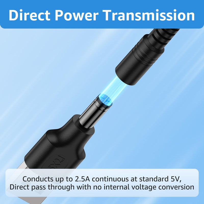 DC 5.5x2.1mm Male to USB-A Male Adapter, 6-Pack | For standard 5V electronics desktop setups, mini routers, small DIY projects, compatible USB hardware connections Black Dc male to Usb male