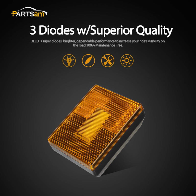 Partsam 4 Pcs(2Amber 2Red) Square LED Trailer Clearance Side Marker Light with Reflector Stud Mount 3LED, 2-4/5" Rectangular LED Truck Trailer Light Side Reflex Amber/Red