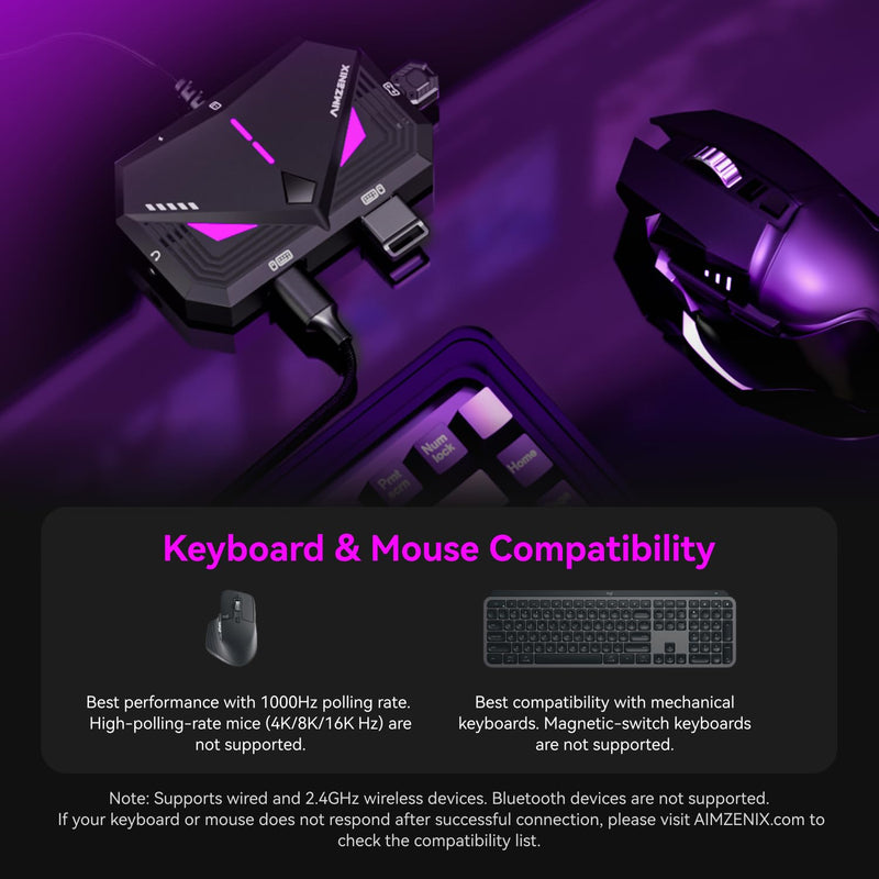 Keyboard Mouse Adapter for Xbox One, Xbox Series X/S, Switch 2, Switch, PS4, Blader Pro - Console MnK Converter with App Control, Built-in USB Cable, 1000Hz Polling Rate