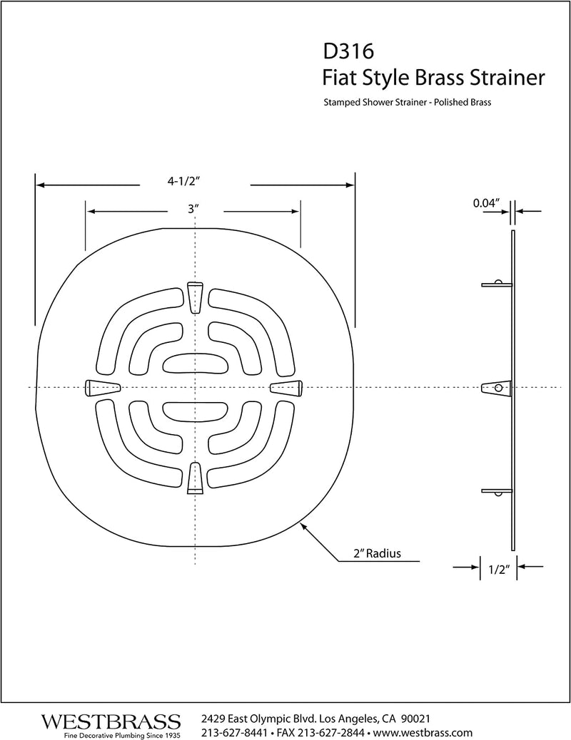 Westbrass Brass Snap-In Shower Strainer Grid, Polished Brass, D316-03 1-Pack