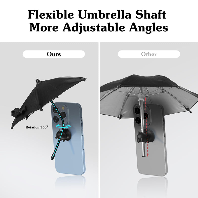 Phone Umbrella for Sun Cell Phone Umbrella with Universal Adjustable Piggy Suction Cup Stand, Outdoor Anti-Reflective Cell Phone Umbrella Sun Shade with Flexible Angle Change for All Phones Black