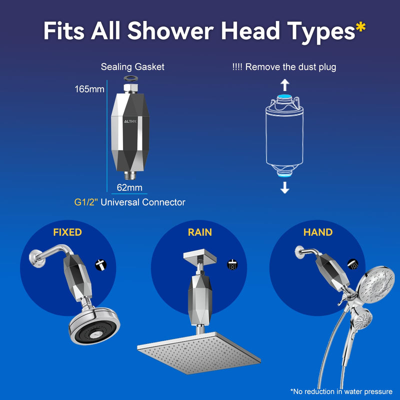 ALTHY Vitamin C Revitalizing Shower Head Water Filter - Reduces Chlorine, Heavy Metal & Softens Hard Water- Prevent Dry Itchy Skin, Hair Loss, Dandruff - Chrome (Includes 4 Filters)