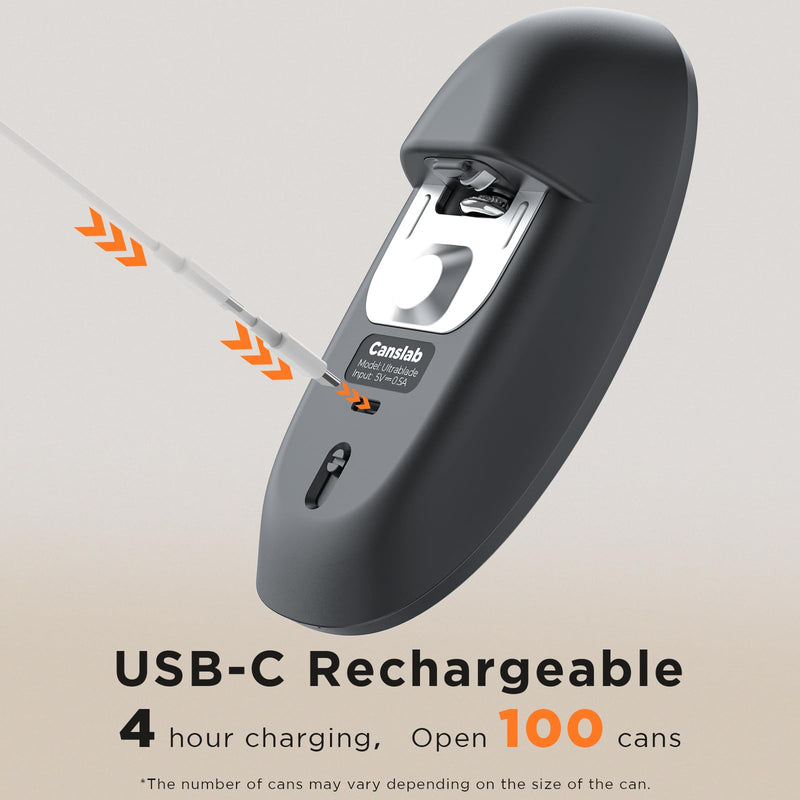 Canslab Ultrablde SE - USB Rechargeable Electric Can Opener for Kitchen for Seniors with Arthritis- Cordless Battery Powered Automatic, Side Cut, Smooth Edge, Handsfree, for Small or Large Cans, Grey Charcoal Black