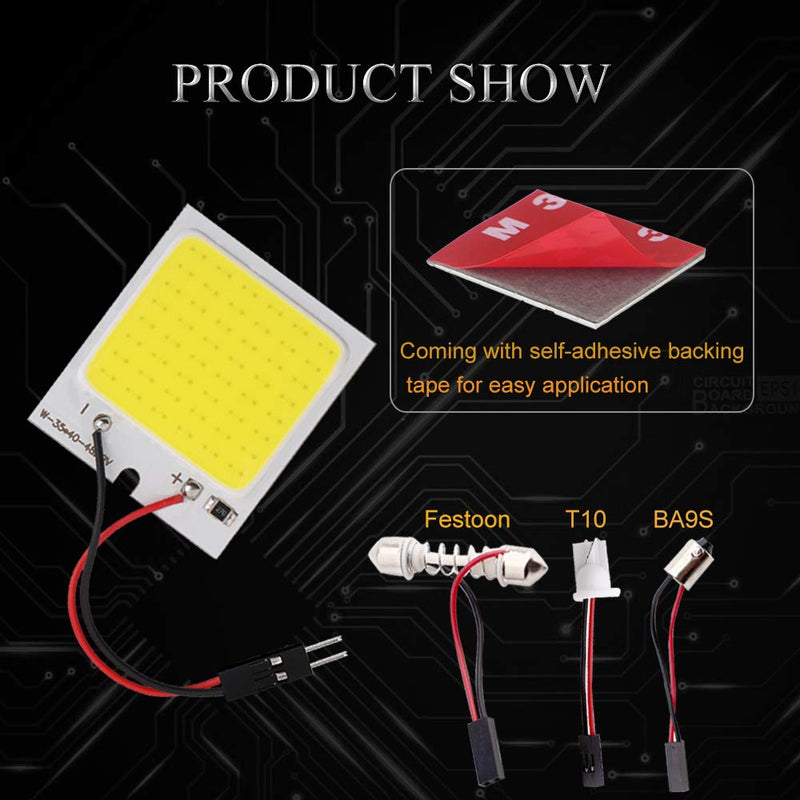 YM E-Bright 4-Pack White Led Panel Dome Light Lamp, COB 48-SMD Led Interior Car Lights Auto Dome Lights Interior with T10 /BA9S/ Festoon Adapters, DC-12V COB 48SMD