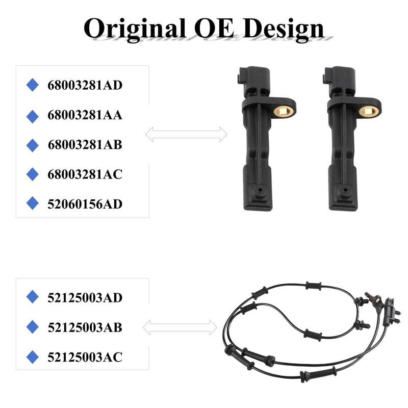 ABS Wheel Speed Sensor - Front Rear Left Driver and Right Passenger Side ABS Wheel Speed Sensor Compatible for Jeep Wrangler 3.6L 2007-2017 Jeep Wrangler 3.8L 2007-2011 68003281AA 52125003AB+68003281AA(4PCS)