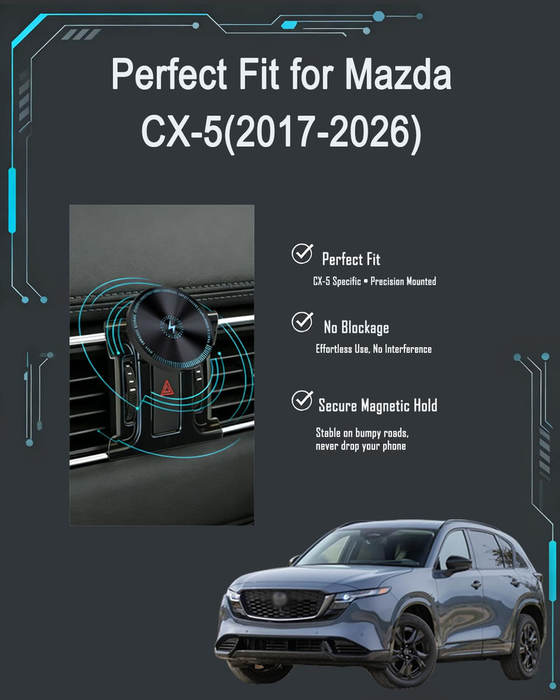 for Mazda Cx5 Phone Mount 2025 2026 Magnetic 15W Fast Wireless Charger for Mazda Cx5 2017-2026