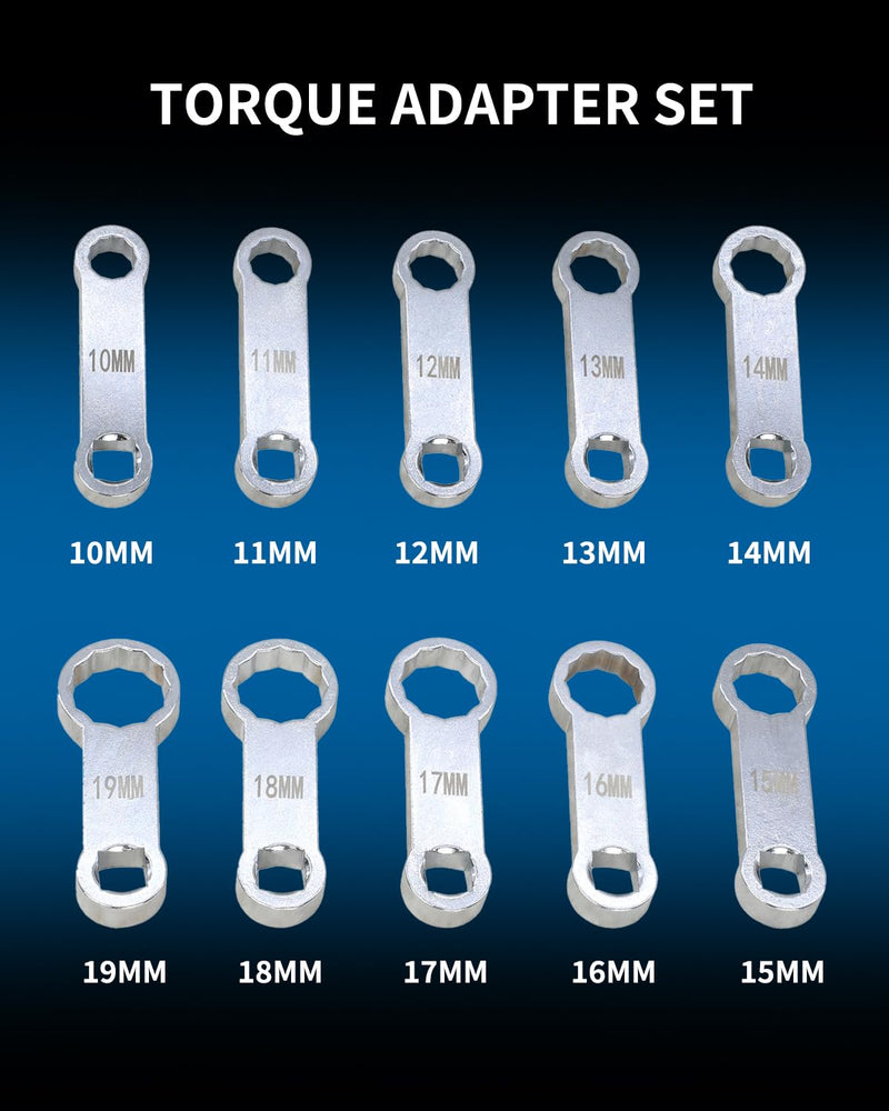 DPTOOL 10 Piece Torque Adapter Set Metric 12 Point Box End Torque Adapter Extension Set 3/8'' Drive Torque Wrench Extension Adapter Set 10mm-19mm for Torquing Bolts or Nuts from Hard-to-reach Areas