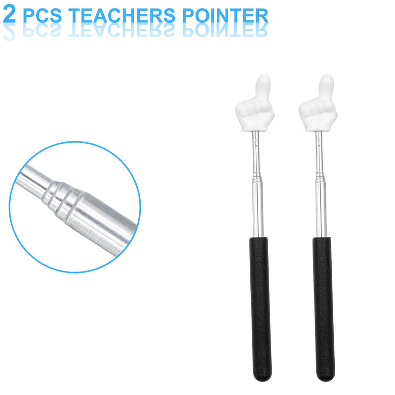 2Pcs Telescopic Teachers Pointer, Mini Pointer Finger Stick for Classroom, Retractable Hand Pointer for School Presentations (Black) Black