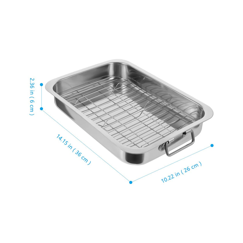 Cabilock Stainless Steel Baking Tray with Rack Rectangular Roasting Pan and Oven Tray Set for Baking Roasting Lasagna Chicken Turkey 14.17 X 10.23 X 2.36 in 36x26x6cm