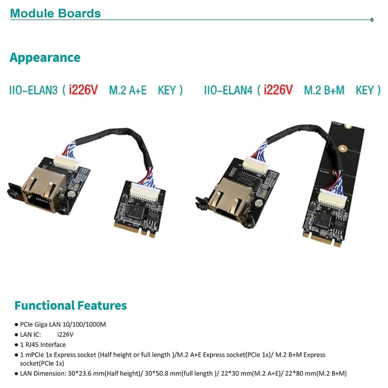 WayPonDEV M.2 A E Key to 2.5 Gigabit Ethernet Module, i226V Chipset 2.5G Ethernet Server NIC, 10/100/1000/25000 Mbps RJ45 LAN, Multi-Gigabit M.2 Network Card, Support 2230 (30CM, i226 M.2 A+E Key) 30CM