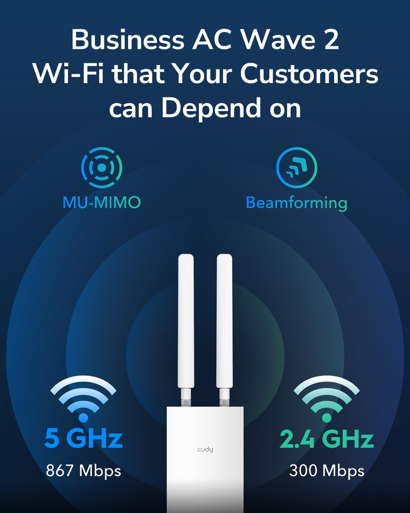 Cudy Outdoor AC1200 Gigabit Wireless Access Point, Outdoor WiFi Extender, IP65 Water Proof, Gigabit RJ45, Beamforming, MU-MIMO, PoE Adapter Included, AP1300-Outdoor