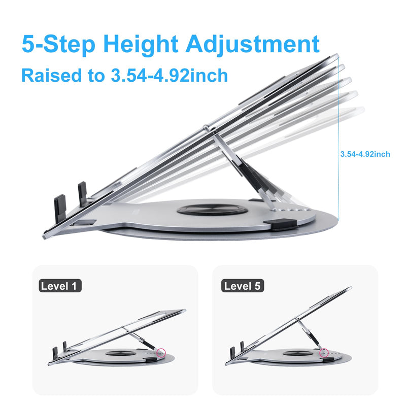 MOSISO Laptop Stand for Desk, Adjustable Aluminum Alloy Computer Stand with 360 Degree Rotating Base, Ergonomic Keyboard Riser Kickstand for Collaborative Work, Compatible with All Laptops, Silver