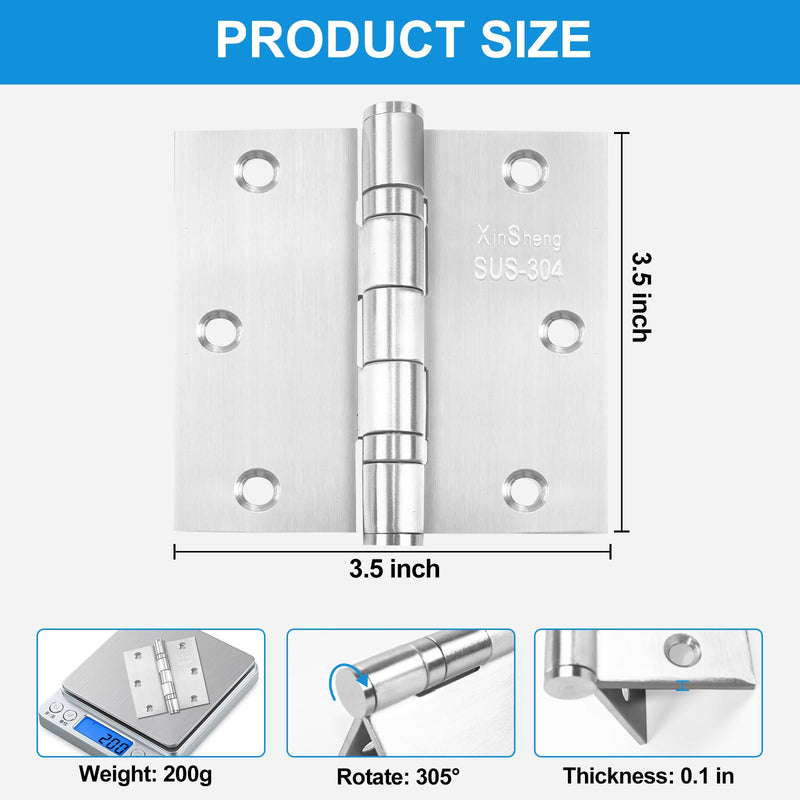 3.5" 304 Stainless Steel Door Hinges XINSheng Security 3 Pack | Ball Bearing Smooth | Square Corner | Non-Detachable Security Pin | 304 Steel Rust Proof | Interior & High-Salt Environments