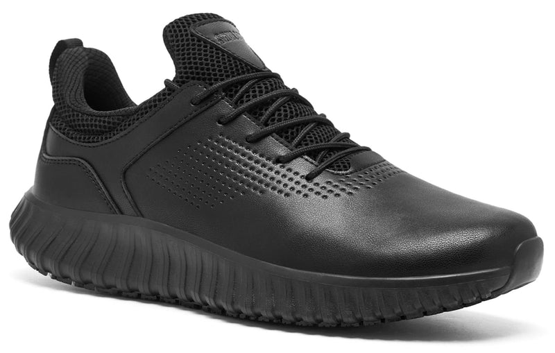 SHULOOK Men's Non Slip Work Shoes Lace Up Slip Resistant Sneakers Waterproof Food Service Kitchen Chef Restaurant Slip On Walking Shoes Lightweight Comfortable Nursing Shoes Working Footwear 9.5 Black