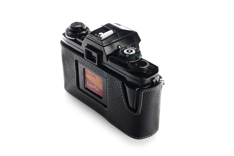 Minolta X-700 Case, BolinUS Handmade Genuine Real Leather Half Camera Case Bag Cover for Minolta X-700 with Hand Strap (Black) Black