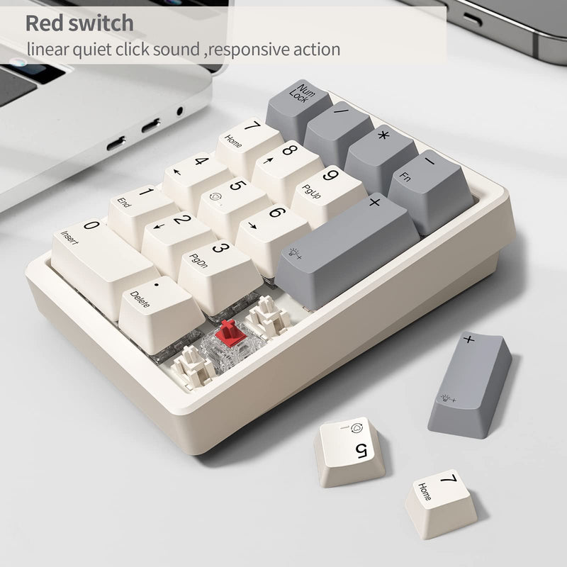 Number Pad, Mechanical Numpad Wired USB Standard 17 Keys Numeric Keypad with PBT Keycaps White Backlit Keypad for Laptop PC TKL Keyboards (Red Switch) Red switch