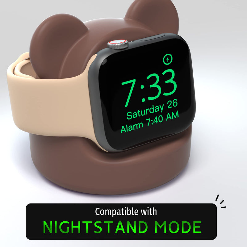 Monitor Stand Riser, Cloud-Shaped Sturdy Wood Computer Monitor Riser, Laptop Monitor Stand+Bear Charger Stand Silicone Dock Holder for Apple Watch Series