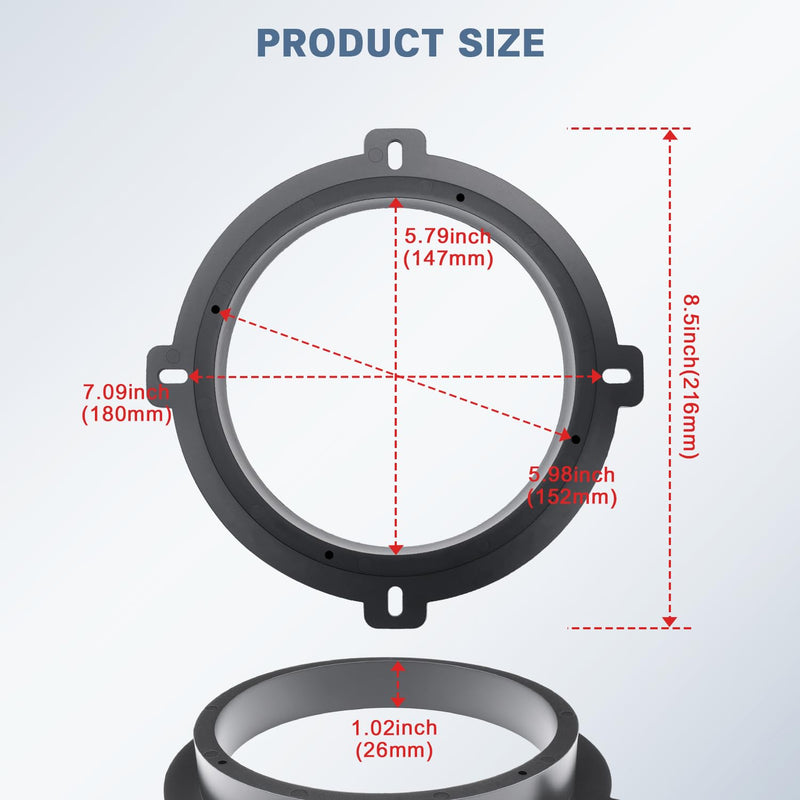 6.5 Front Door Speaker Adapter for Hyundai Kia | Solid Plastic Speaker Spacer Mount Ring Brackets Compatible with Hyundai Elantra Sonata, Kia Forte Soul Optima Sedona