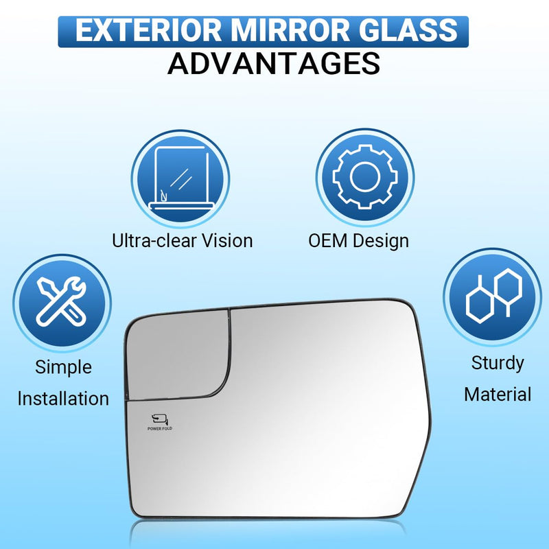 Driver Left Side Power Heated Mirror Glass for Ford F-150 2011 2012 2013 2014 - OEM Replacement for BL3Z-17K707-E Driver Side (Left)