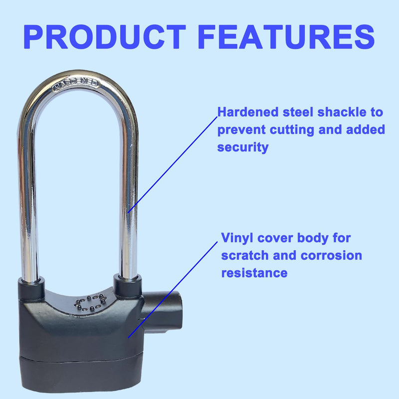 Long Cross-Beam Alarm Lock 110dba Universal Security Alarm Lock System Anti-Theft for Door Motor Bicycle Padlock with 3 Keys (1PCS) 1 Long cross-beam alarm lock