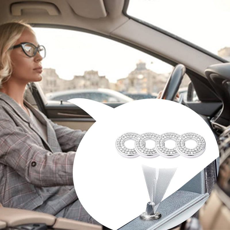 4PCS Bling Car Door Lock Inner Stickers, Bling Car Inner Door Lock Sparkle Stickers, Rhinestones Pull Rod Bolt Decorations Car Interior Accessories for Mercedes Benz C Class C200L GLC260 White