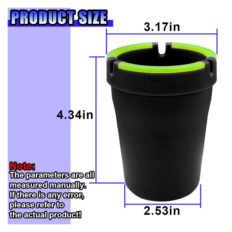 2PCS Smokeless Car Ashtray, Glow In The Dark Smellproof Cup Holder Ashtray with Lid, Multifunction Portable Auto Interior Ash Trash Holder for Keep Tidy, Universal for Car, Truck, SUV (Black) Black