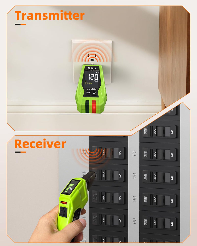 Circuit Breaker Finder with Outlet Tester, Quick GFCI, Voltage, AC 90-135V Electrical Circuit Tracer with Dual LCD Display, Batteries and Carrying Case Green2