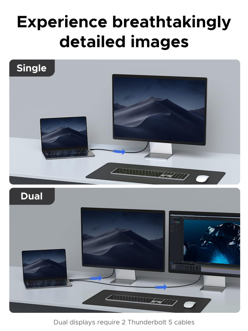 UGREEN Thunderbolt5 [Intel Certified] USB-C to USB-C Cable, USB4 80Gbps bidirectional, 16K@60Hz/3x4K@144Hz Video, PD3.1 240W, Compatible Thunderbolt 4/3, for MacBook Pro/iPad/iPhone/hubs/SSD, 3.3FT