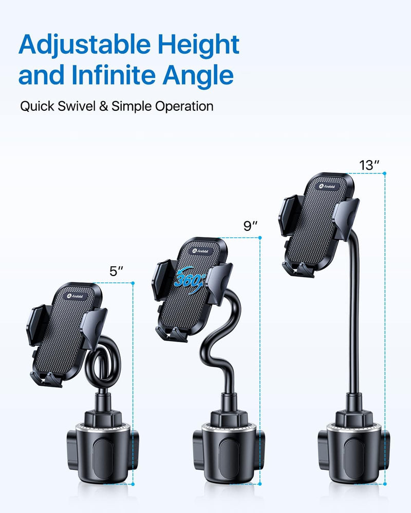 andobil Military-Grade Cup Holder Phone Holder, [Solidest Metal Gooseneck] Universal Cup Phone Holders for Your Car Truck Golf, 360° Adjustable Cup Holder Cell Phone Mount for iPhone Samsung Google Gooseneck-Black