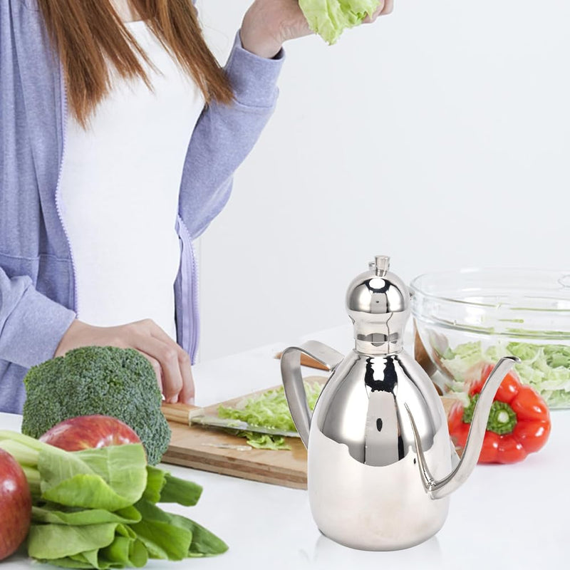 Stainless Steel Oil Pot, Stainless Steel Oil Can Portable High Water Tightness Stainless Steel Oil Can for Kitchen(1L)