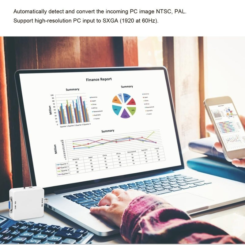 VGA to BNC Converter, 1920x1080@60Hz HD Video Adapter with Audio Input, PAL/NTSC Plug and Play for TV, Home Theater, Video Conferencing