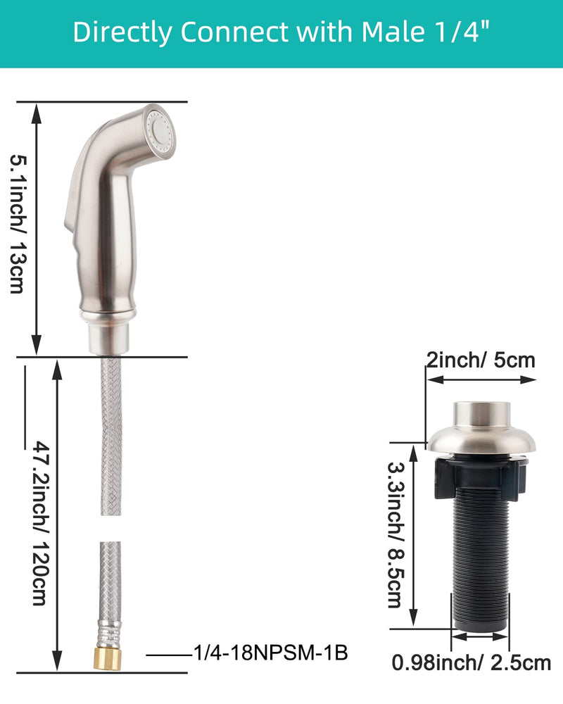 Universal Kitchen Sink Spray Attachment/Hose/Holder Set, Kitchen Side Sprayer Compatible with Moen/Delta Faucet, Kitchen Sink Faucet Sprayer Replacement, Brushed Nickel Finish transparent hose/single spray mode