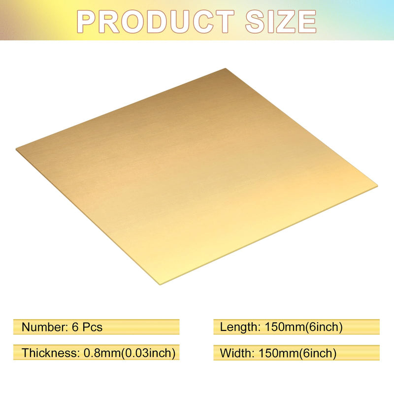 6 Pieces Brass Sheet 6 x 6 Inches 20 Gauge 0.8mm Thickness Brass Plates Double Sided Film Attached Metal Shims Thin Metal Sheets for Crafts DIY Decoration Hobbies