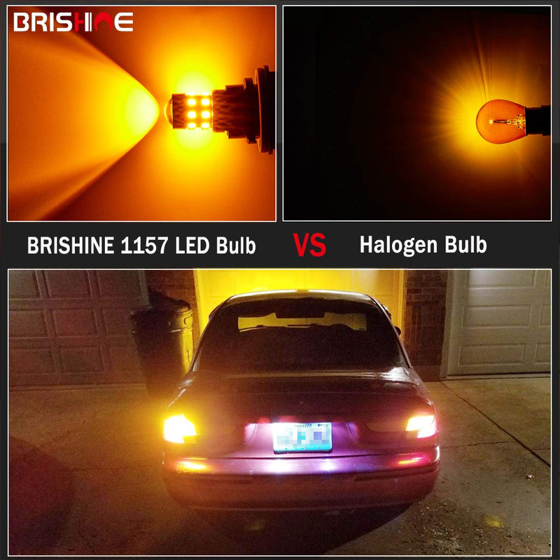 4-Pack Super Bright 1157 2057 2357 7528 1157A LED Bulbs Amber Yellow 9-30V Non-Polarity 24-SMD LED Chipsets with Projector for Turn Signal Lights, Side Marker Lights Pack of 4