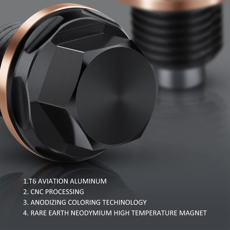 M14 x 1.5 Magnetic Oil Drain Plug T6 Aviation Aluminum with Crush Washer Gasket Compatible with Ford GM Hyundai KIA and More Select Models M14 x1.5 Plug