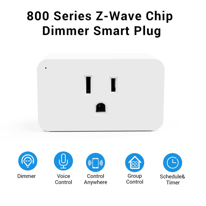 New One Zwave Dimmer Plug, 800 Series Z-Wave Smart Dimmer Plug, Bult in Zwave Repeater, Z-Wave Outlet, Z-Wave Hub Required, Work with Hubitat, SmartThings, Vera, Wink, Fibaro, Homeseer, 2GIG Zwave Dimmer Outlet